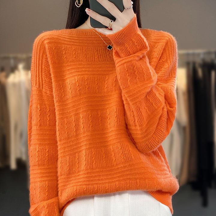 Damen Oversize-Feinstrickpullover mit Strukturblöcken, Mohair‑Look und Rundhalsausschnitt Echoarchiv