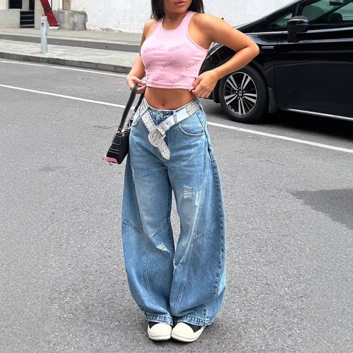 Damen Baggy-Denimhose mit markanten Nahtpaneelen und extra weitem Wide‑Leg Echo Archiv