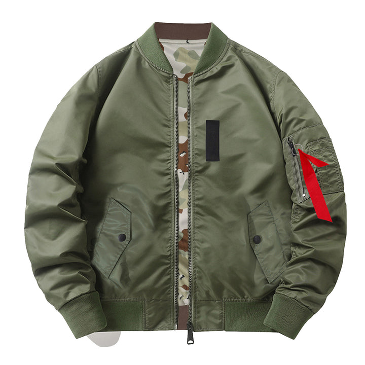 Men's slim nylon bomber jacket with camouflage lining sleeve zip utility tab – Brevano