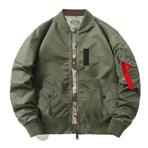 Men's slim nylon bomber jacket with camouflage lining sleeve zip utility tab – Brevano