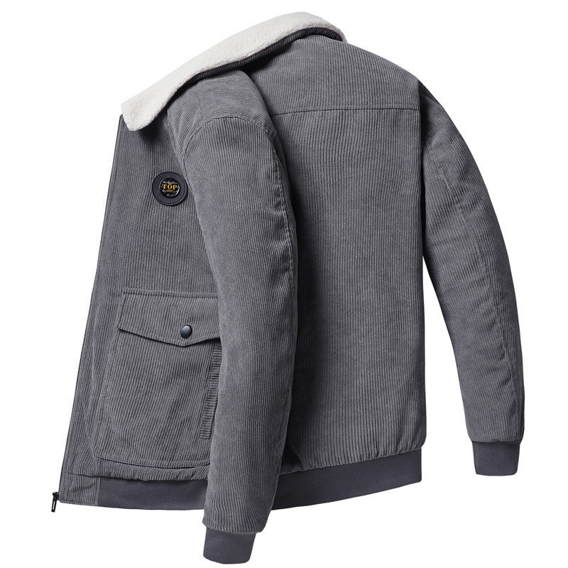 Herren Cordbomberjacke mit Teddykragen, wärmender Thermofütterung und Pattentaschen – Brevano