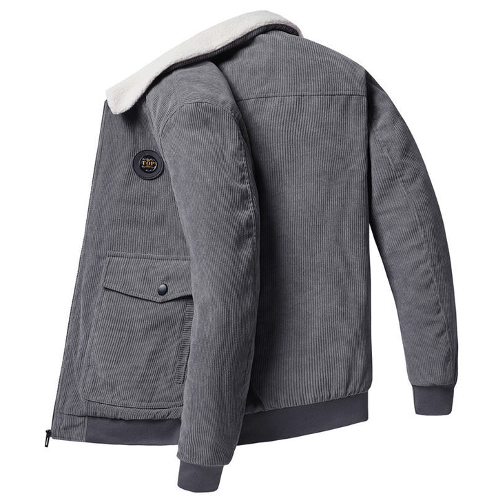 Herren Cordbomberjacke mit Teddykragen, wärmender Thermofütterung und Pattentaschen – Brevano