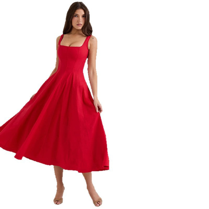 Damen A-Linien Kleid mit quadratischem Ausschnitt und schmalen Trägern Echo Archiv