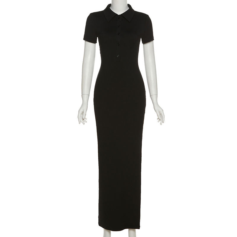 Damen Maxikleid mit kurzem Arm und klassischem Kragen Echo Archiv