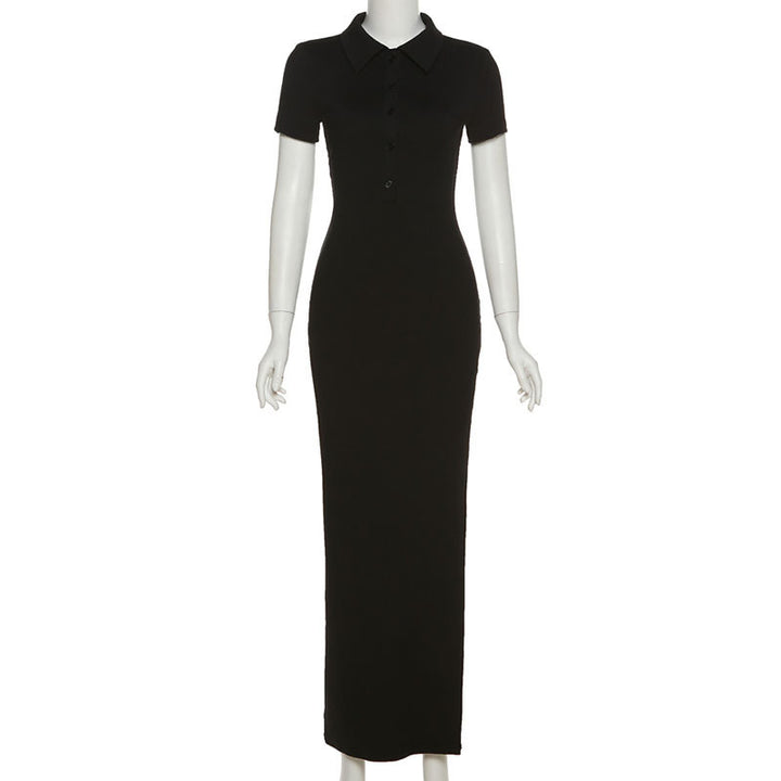 Damen Maxikleid mit kurzem Arm und klassischem Kragen Echo Archiv