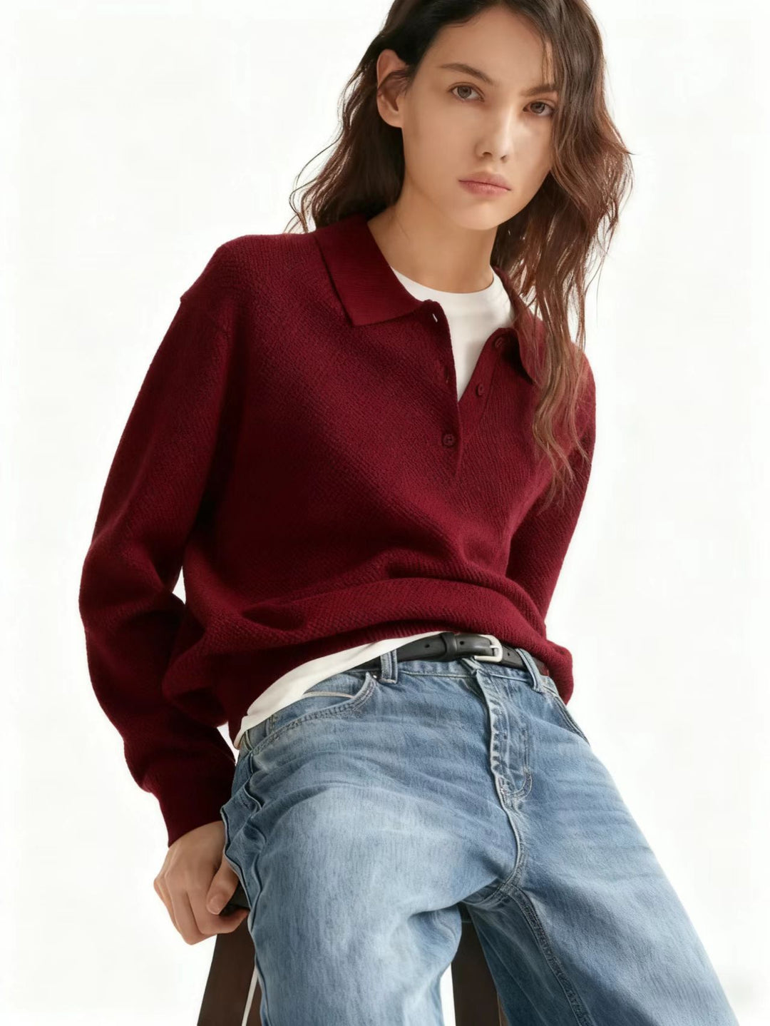 Damen Lässiger Polopullover aus weichem Strick Echo Archiv