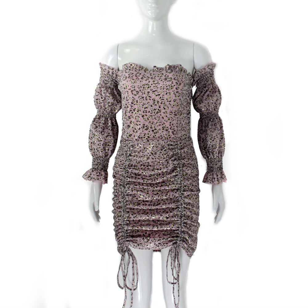Damen Schulterfreies gerafftes Minikleid mit Puffärmeln, Smok-Oberteil & Seitenschnürung Echoarchiv