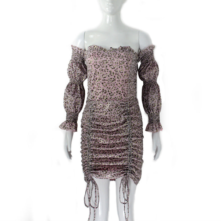 Damen Schulterfreies gerafftes Minikleid mit Puffärmeln, Smok-Oberteil & Seitenschnürung Echoarchiv