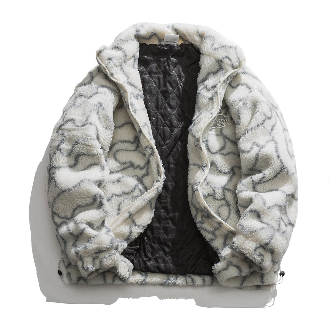 Damen kuschelige Teddy-Fleece Jacke mit Stehkragen und Kordelzug Echoarchiv