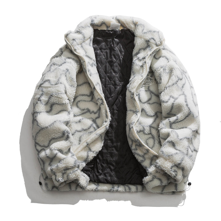 Damen kuschelige Teddy-Fleece Jacke mit Stehkragen und Kordelzug Echoarchiv