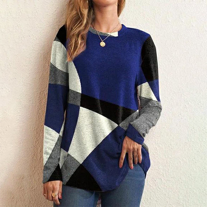 Damen nan Langarmshirt mit grafischem Print, Rundhalsausschnitt und geschwungenem Saum Echo Archiv