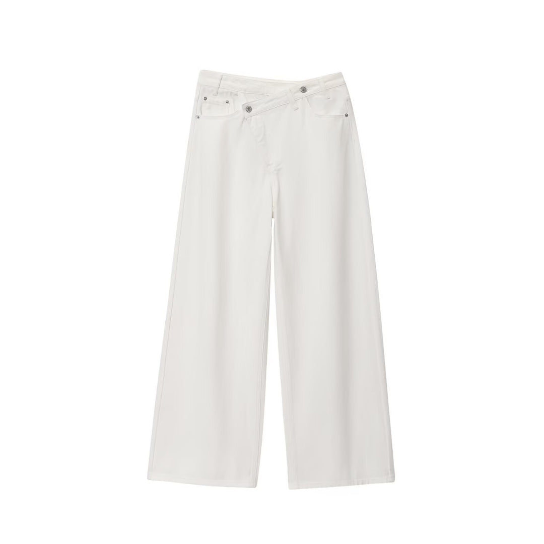 Damen weit geschnittene Jeans mit asymmetrischem Knopfverschluss und hohen Taillen Echo Archiv
