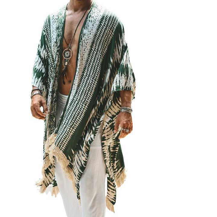 Herren nan leichter Strandponcho im Kimono-Stil mit Fransen Echo Archiv