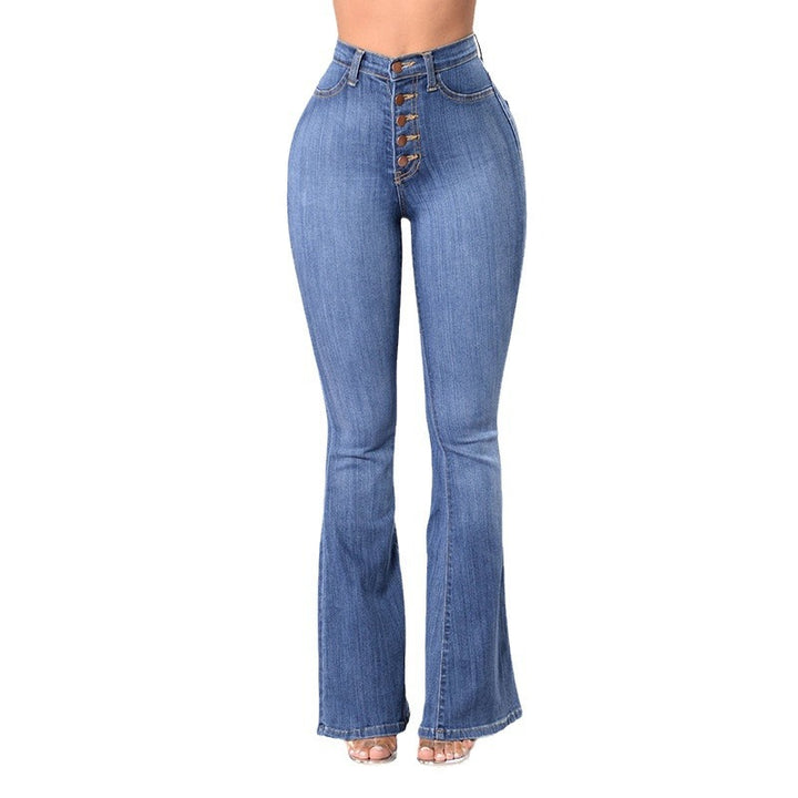 Damen nan Highwaist-Jeans mit ausgestelltem Schlag, taillierter Passform und dekorativer Knopfleiste Echo Archiv