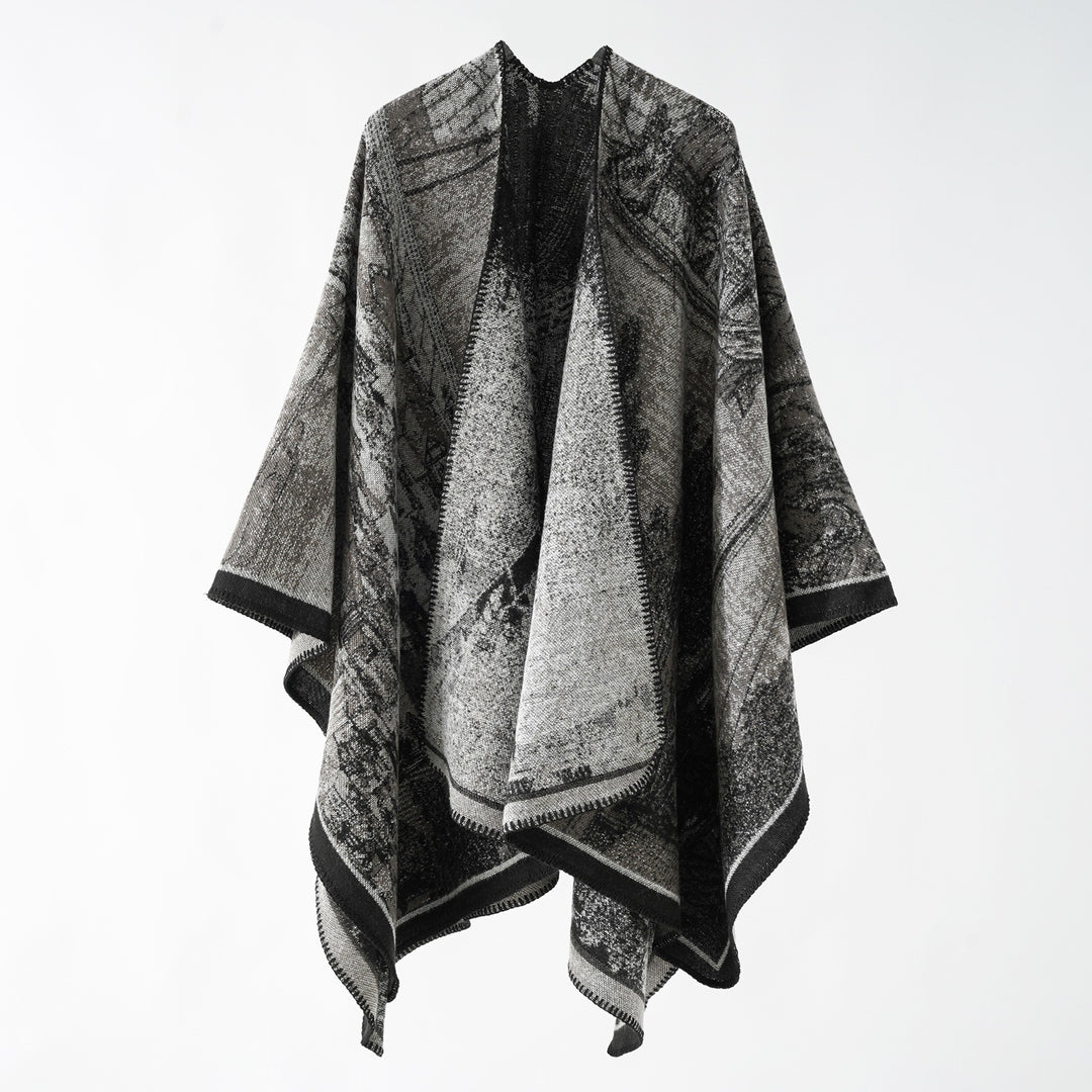 Damen Jacquard‑Strickcape mit strukturierter Weboptik und offener Front Echo Archiv