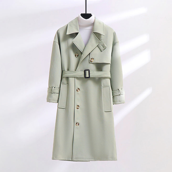 Herren Trenchcoat im modernen Wollmix mit Taillengürtel, Schalkragen und aufgesetzten Taschen Echoarchiv