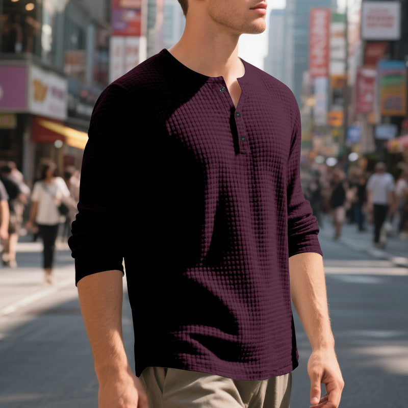 Herren Langarm-Henley-Shirt mit strukturiertem Design Echoarchiv