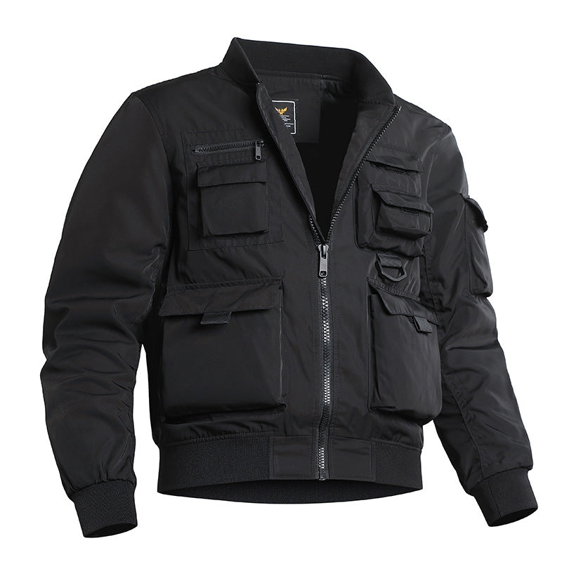 Herren Taktische Multitaschen-Bomberjacke mit Reißverschluss und elastischem Saum – Brevano