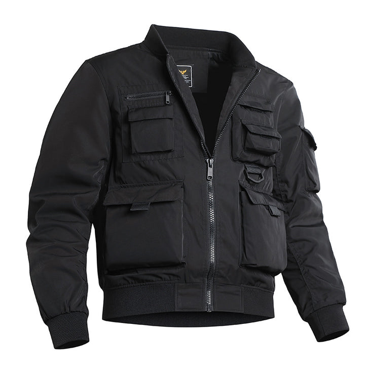 Herren Taktische Multitaschen-Bomberjacke mit Reißverschluss und elastischem Saum – Brevano