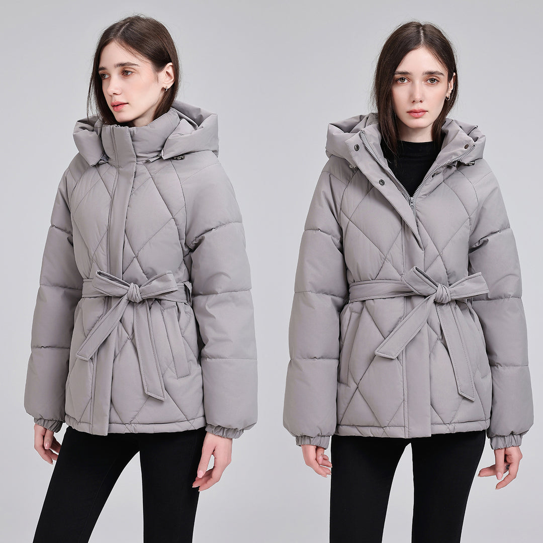 Damen Taillierter Steppparka mit Kapuze und Bindegürtel Echo Archiv