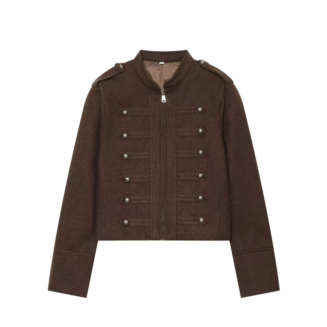 Damen Militärisch inspirierte kurze Wolljacke mit Stehkragen Echo Archiv