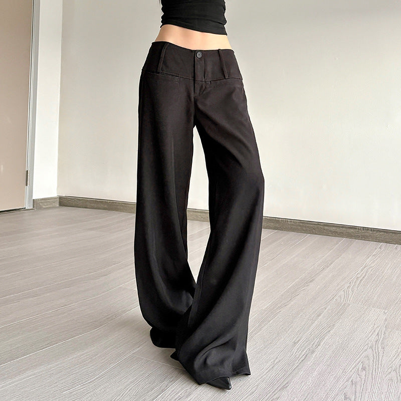Damen Hochtaillierte Palazzo-Hose mit breitem Komfortbund, Frontknopf und weitem Bein – Avélisse