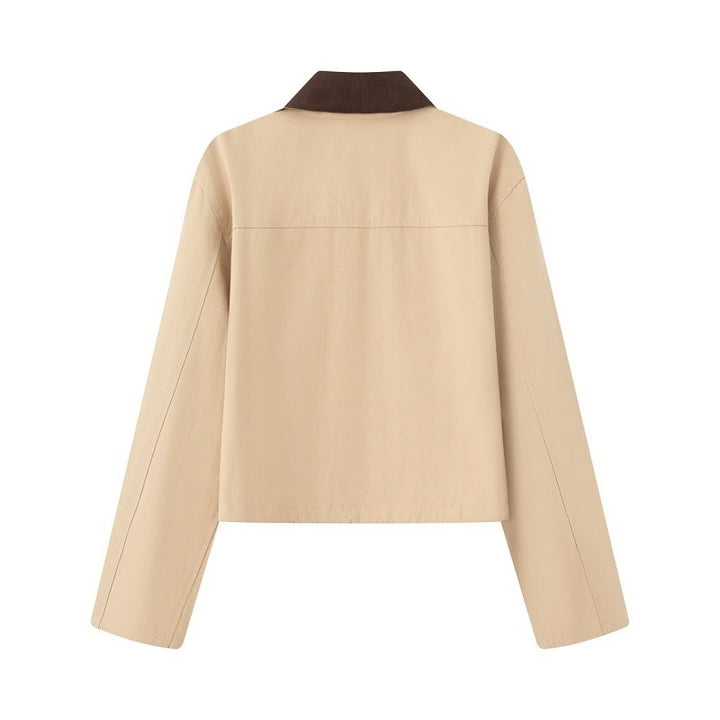 Damen Cropped Workwear‑Jacke mit Cordkragen, Druckknöpfen und Tunnelzug Echo Archiv
