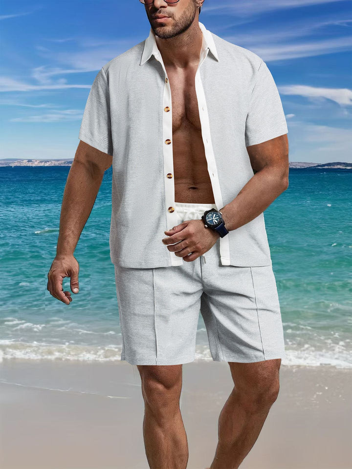 Herren lässiges Kurzarm-Hemd und Shorts-Set aus leichtem Gewebe Echoarchiv