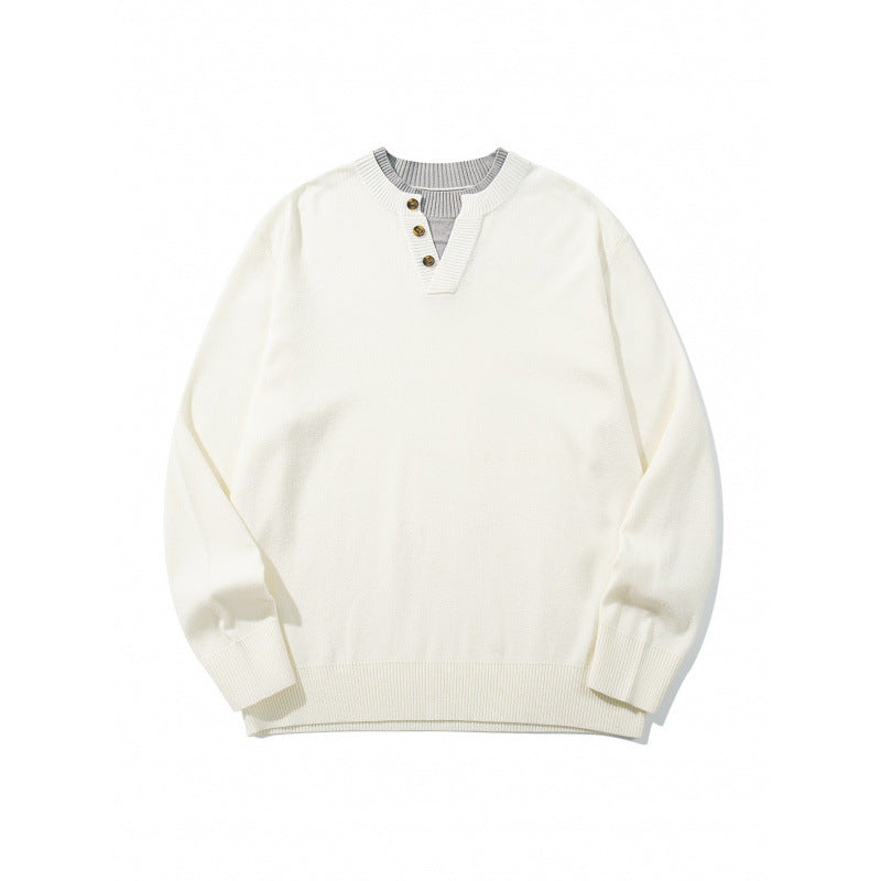 Unisex Strickpullover mit Henley-Knopfleiste, Kontrastkragen und Boxy‑Schnitt Echo Archiv