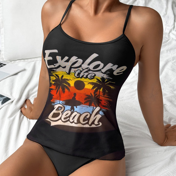 Damen Strandtop mit buntem Grafikdesign und passendem Bikiniunterteil Echo Archiv