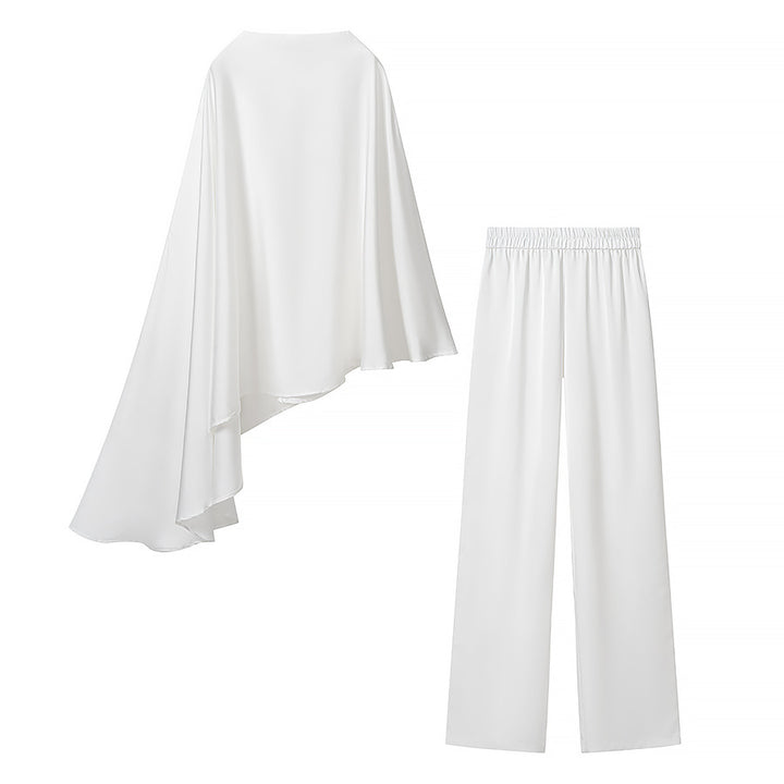 Damen Zweiteiliges Chiffon-Cape mit asymmetrischem Saum und Hose mit elastischem Bund Echo Archiv