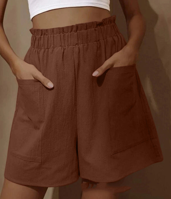 Damen lässige Leinen-Shorts mit elastischem Taillenzug und praktischen Seitentaschen Echoarchiv