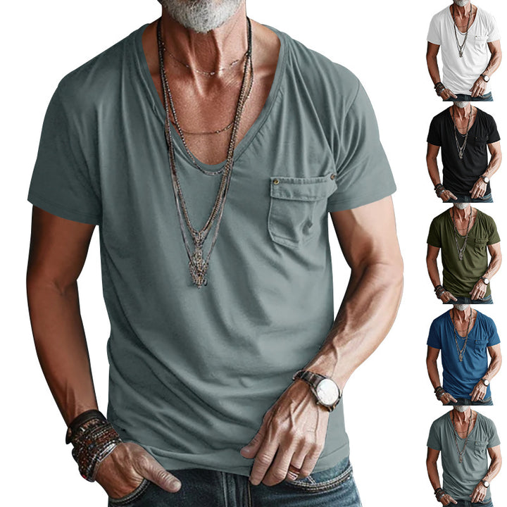Herren hochwertiges V-Ausschnitt T-Shirt mit praktischer Brusttasche Echoarchiv