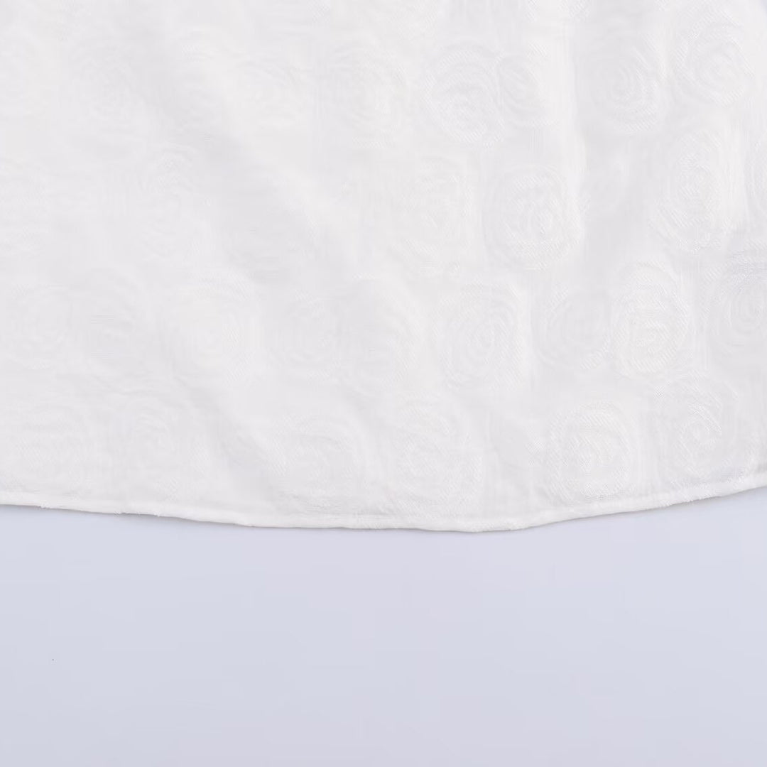 Damen Kurzes A-Linien-Kleid mit Rosen-Jacquard, Volantärmeln und Ziergürtel Echoarchiv