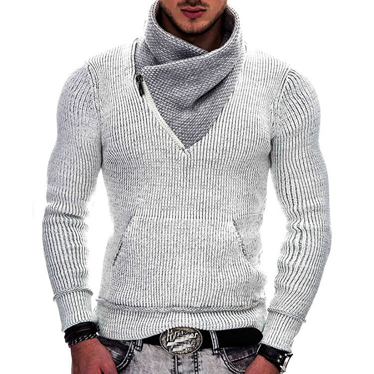Herren modischer Pullover mit stehendem Kragen und asymmetrischem Reißverschluss Echoarchiv