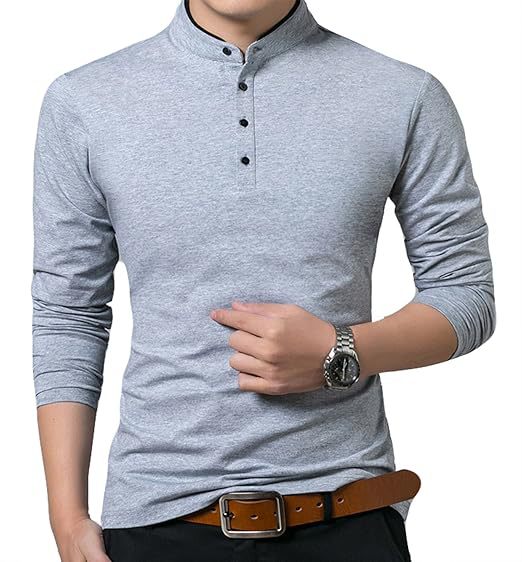 Herren Langarm-Henley-Shirt mit modernem Kragen und Knopfleiste Echoarchiv