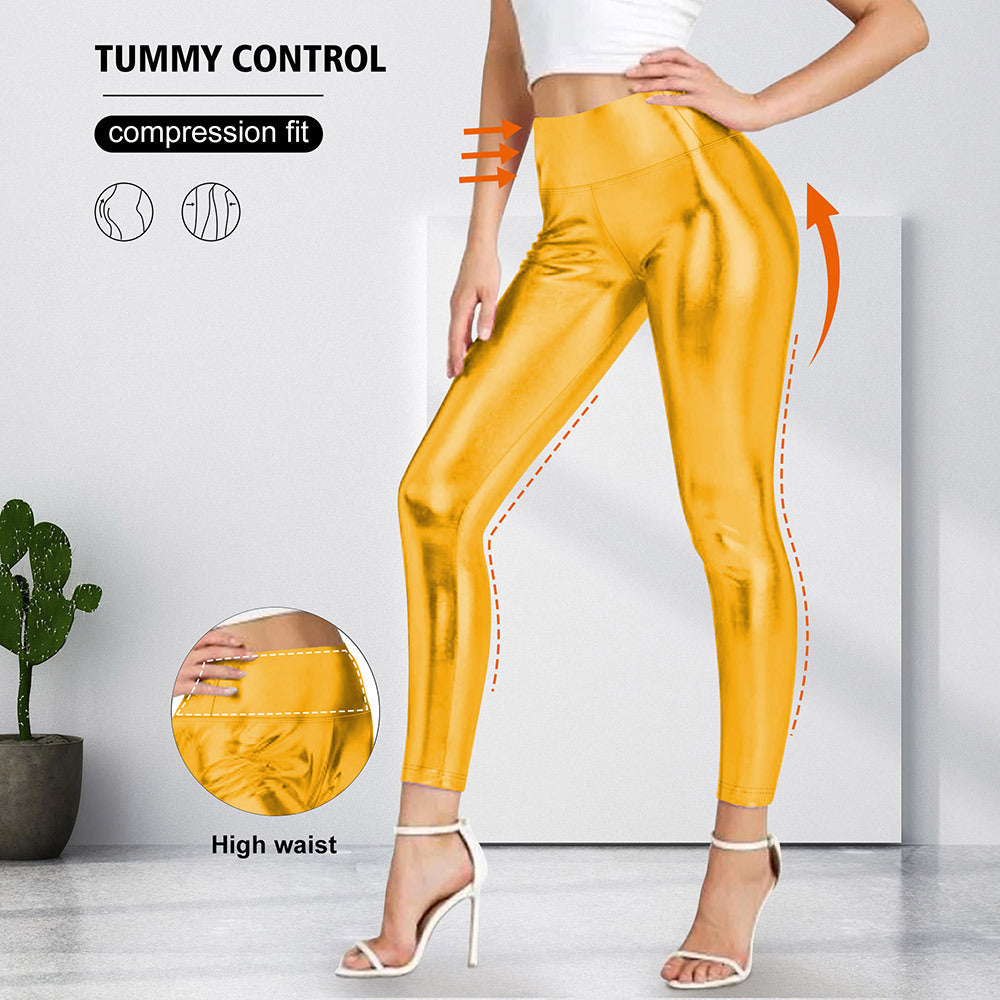 Damen Glänzende Sculpting-Leggings mit hohem Bund und Bauchkontrolle – Avélisse