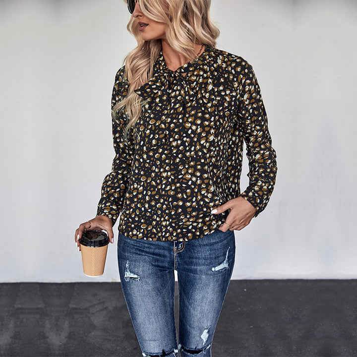 Damen Leichte Viskose-Bluse mit Rundhalsausschnitt, langen Ärmeln und abstraktem Print Echoarchiv