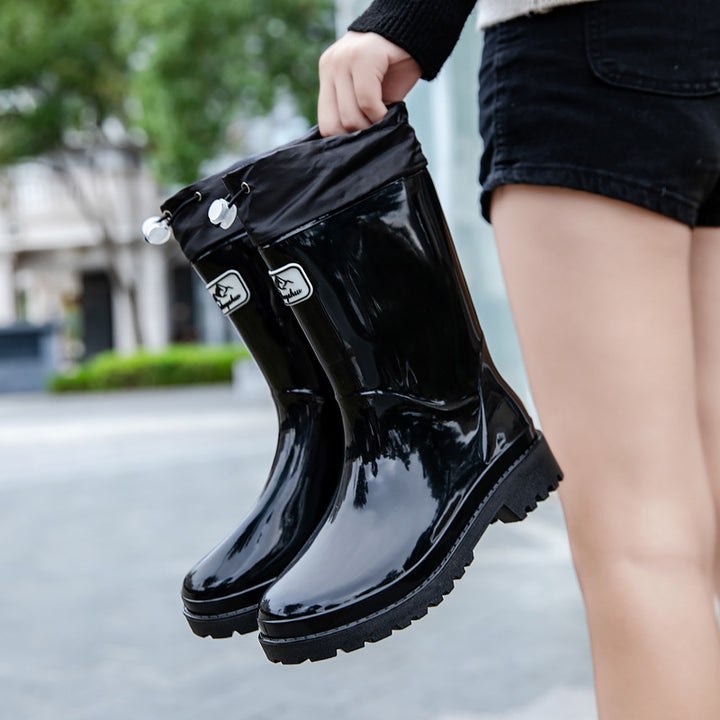 Damen Glänzende knöchelhohe Regenstiefel mit Kordelzug und rutschfester Profilsohle Echoarhiv – Lioré