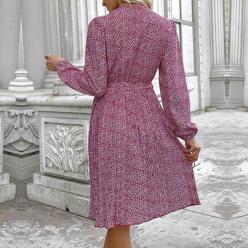 Damen Midikleid mit Taillenband, lockerem Stufenrock und langen Ballonärmeln Echoarchiv