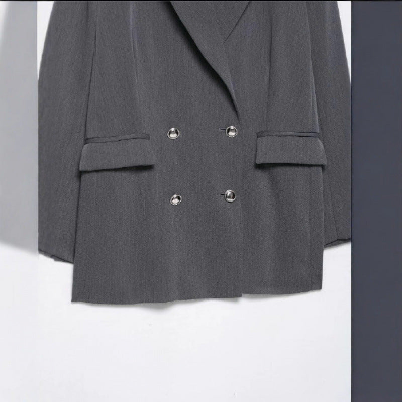 Damen Oversized strukturierter Doppelreiher-Blazer mit weitem Revers und Pattentaschen Echo Archiv