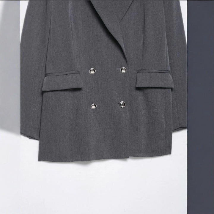 Damen Oversized strukturierter Doppelreiher-Blazer mit weitem Revers und Pattentaschen Echo Archiv