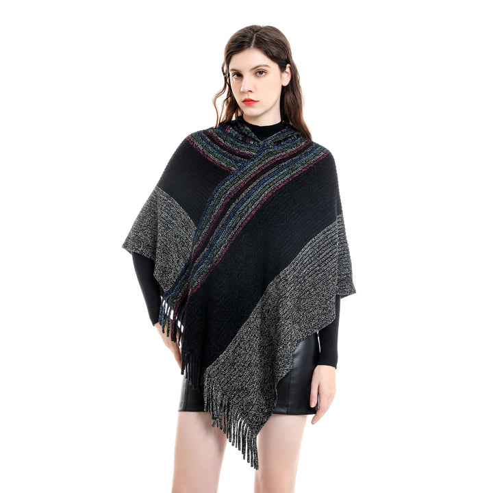 Damen Kapuzen-Poncho im Grobstrick mit Fransensaum Echo Archiv