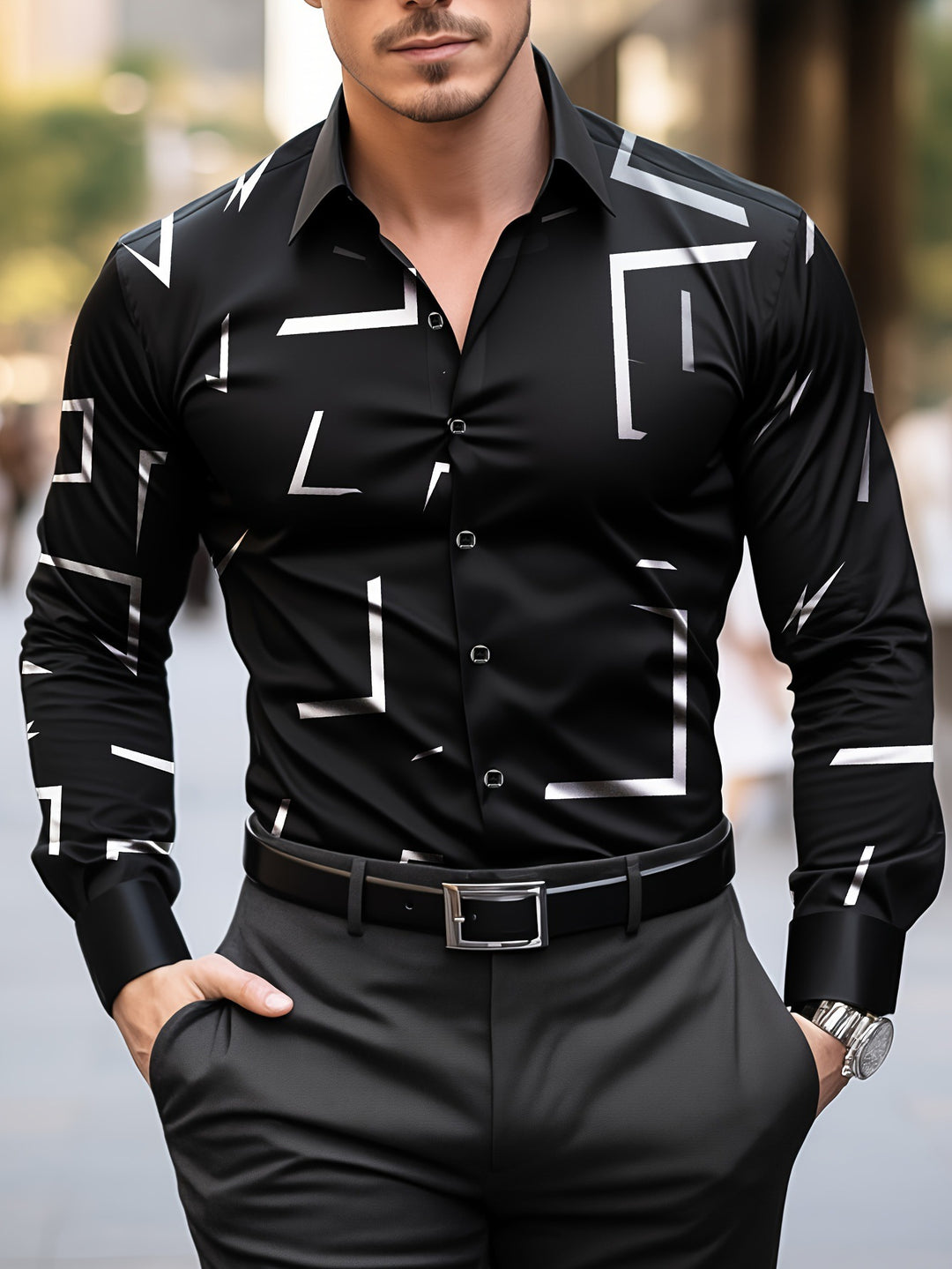 Herren modisches Langarmhemd mit geometrischem Design Echoarchiv