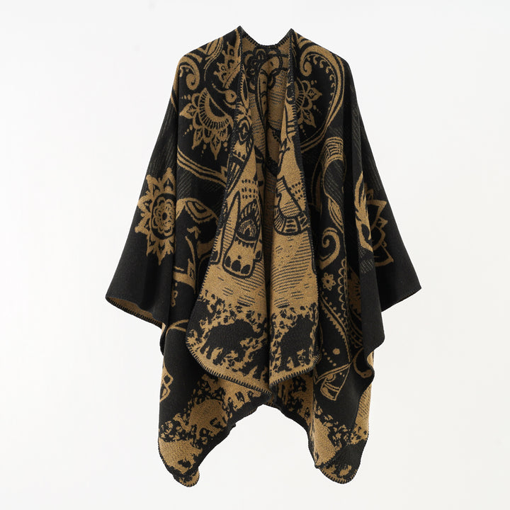 Damen Ornamentales Jacquard-Wickelcape mit weichem Fall Echo Archiv