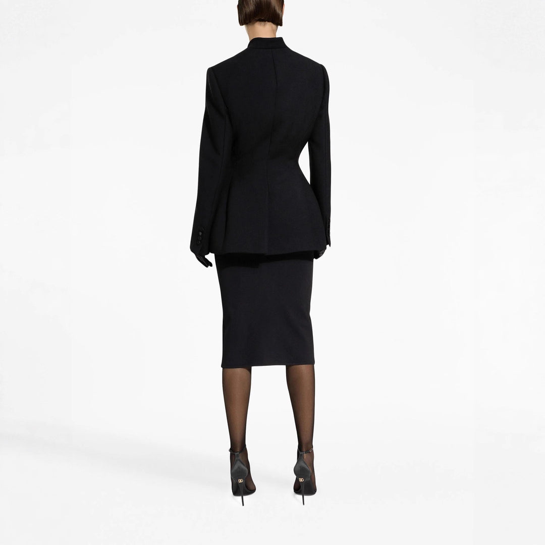 Damen Taillierter Blazer mit Stehkragen, strukturierter Schulter und dekorativer Knopfleiste Echoarchiv
