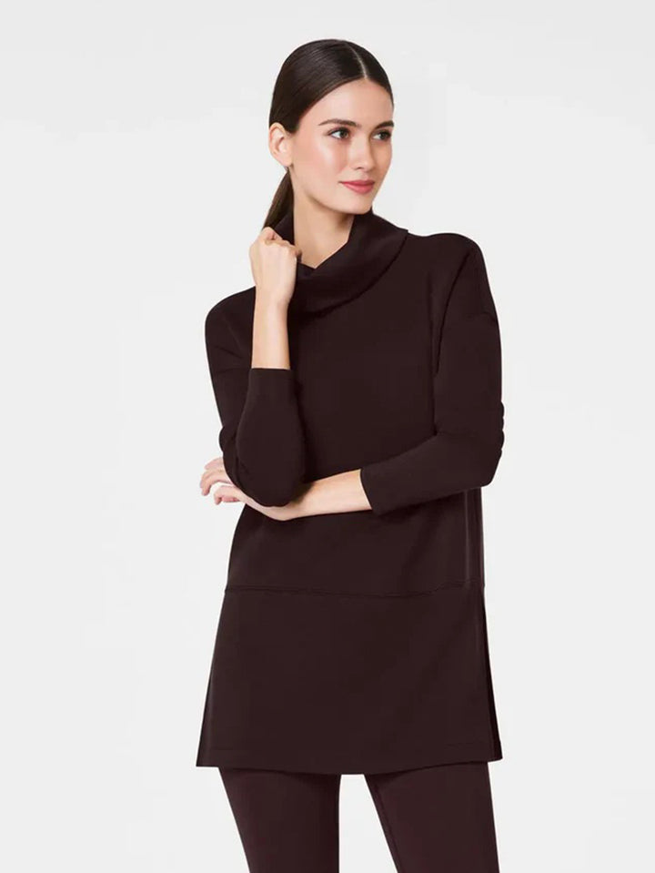 Damen Cozy Funnel Neck Tunika Pullover mit Übergrößen-Schnitt und seitlichen Schlitzen Echoarchiv