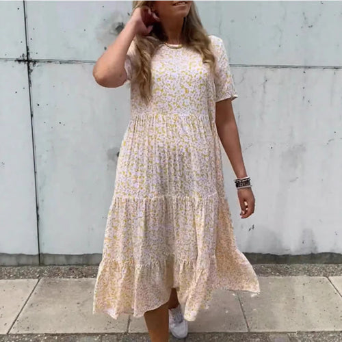 Damen nan luftiges Stufenmaxikleid im Boho-Babydoll-Stil mit geraffter Unterbrust und kurzen Ärmeln Echo Archiv