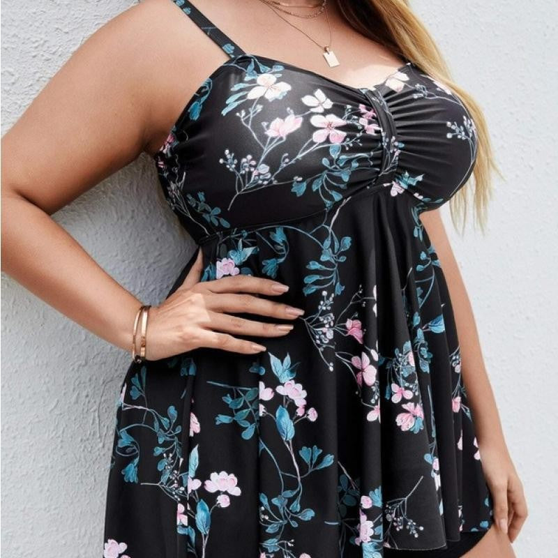Damen Sportliches Tankini-Set mit floralem Oberteil und Shorts Echo Archiv