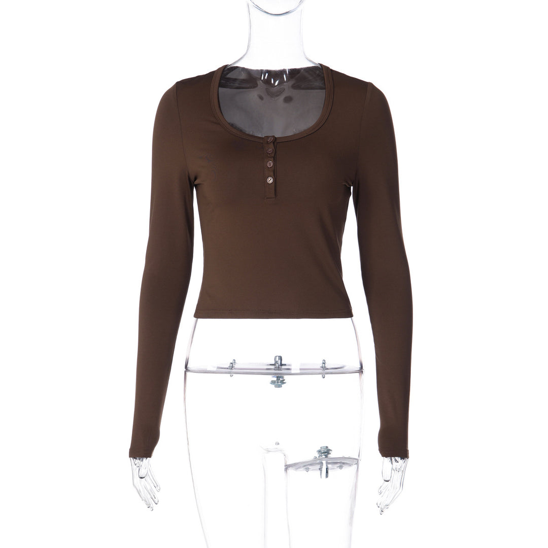 Damen figurbetontes Langarmshirt mit Knopfleiste Echo Archiv